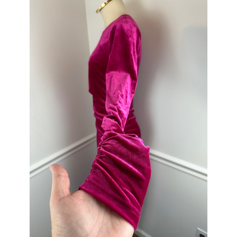 SAM EDELMAN Pink Velvet Long Sleeve Bodycon Midi Dress Front Slit Party NYE | 8 - Picture 7 of 13